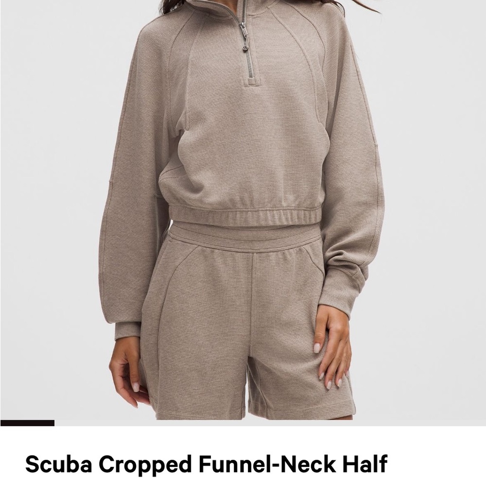 lululemon athletica Scuba Cropped Funnel-Neck Half Zip Hoodie - Tan